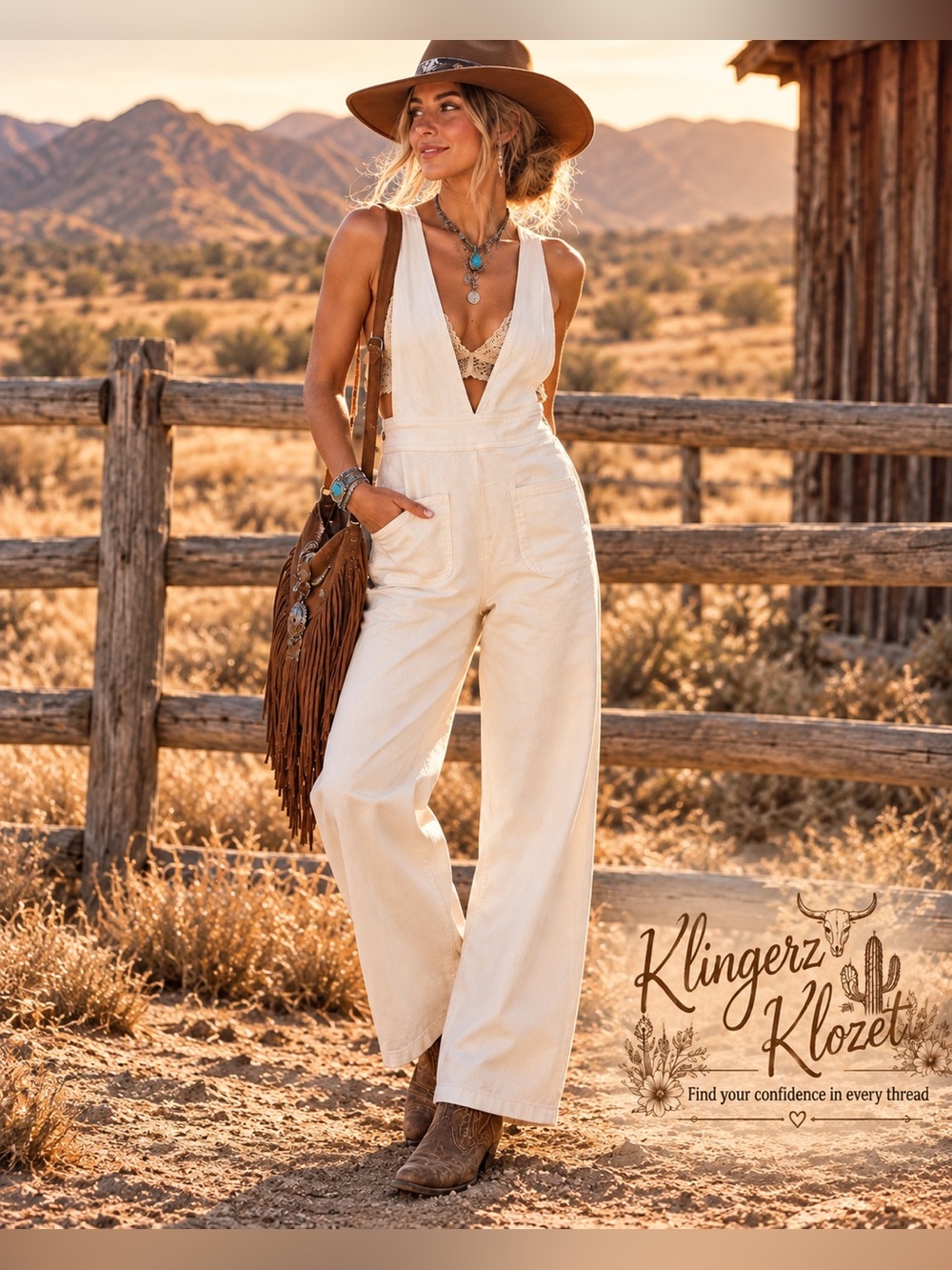 NWT Sincerely Jules Cream Wide Leg Deep V Overall Jumpsuit M